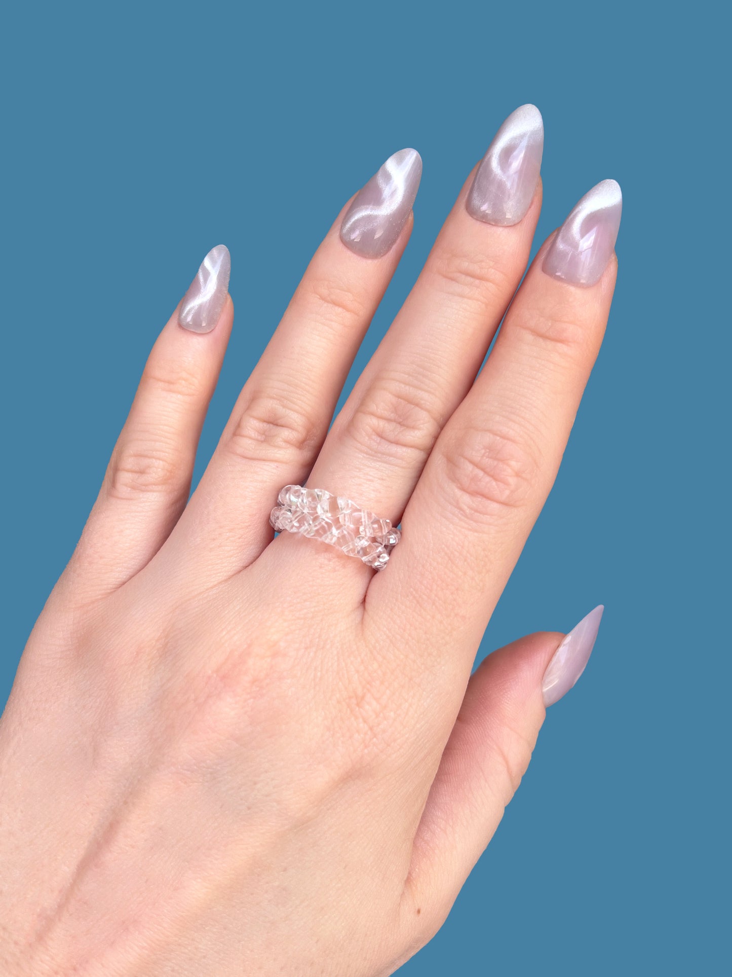 "Crystal" Clear Braid Beaded Ring