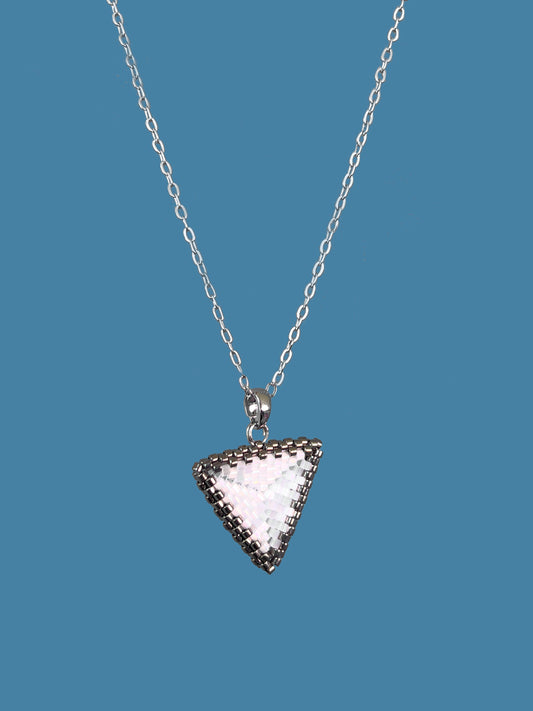 "Astra Frost" Dark Silver and Snowflake Satin Triangle Pendant Necklace