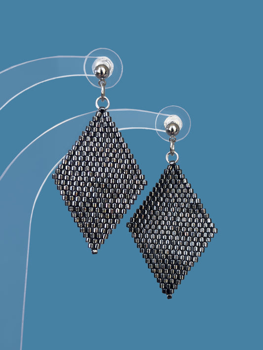 "Aria Dark" Rhombus Gunmetal Stud Earrings