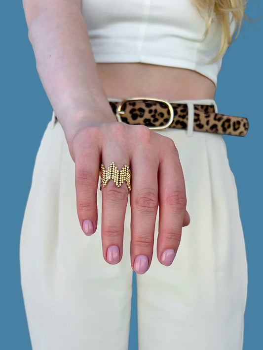 "Regina" Crown Gold Seed Bead Ring