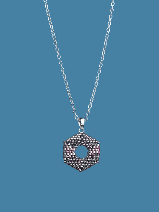 "Celestia Silver" Hexagon Silver Pendant Necklace