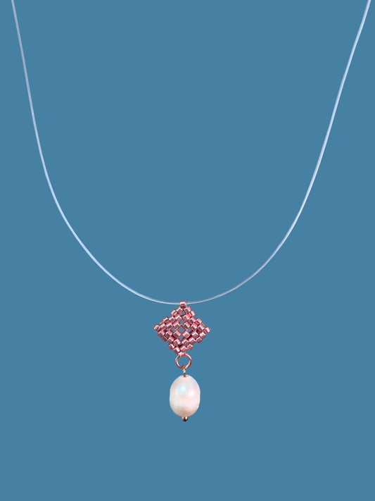 "Elise Rose Gold" Necklace on a String: Rose Gold Pendant with a Pearl