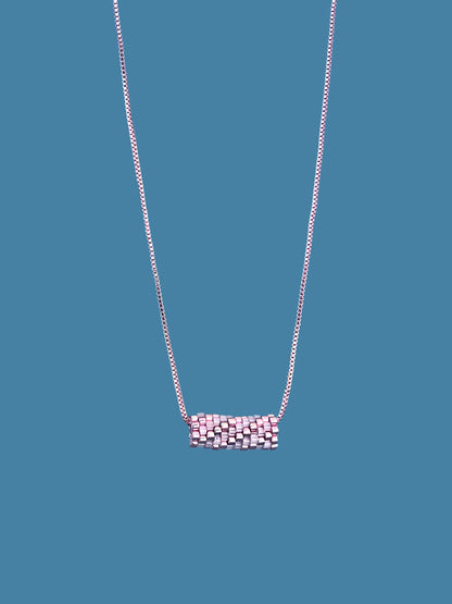 "Rosalie" Rose Gold and Satin Pink Tube Diagonal Pendant Necklace