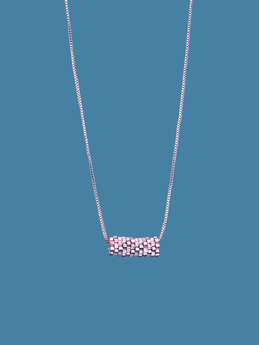 "Rosalie" Rose Gold and Satin Pink Tube Diagonal Pendant Necklace