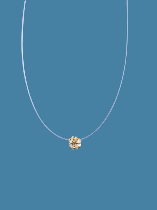 "Lina Gold" Necklace on a String: Gold and Creamy Satin Pendant
