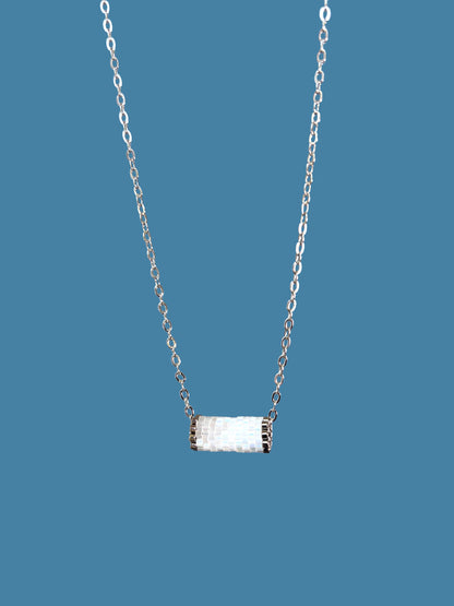 "Eira" Snowflake White Satin Tube Pendant Necklace