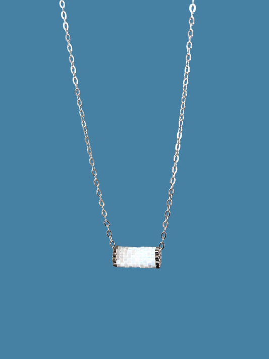"Eira" Snowflake White Satin Tube Pendant Necklace