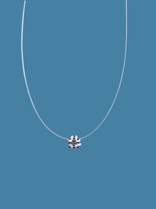 "Lina Silver" Necklace on a String: Silver and White Satin Pendant