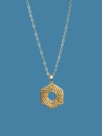 "Celestia Gold" Hexagon Gold Pendant Necklace