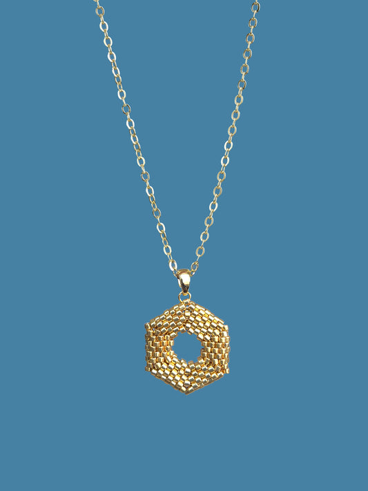 "Celestia Gold" Hexagon Gold Pendant Necklace
