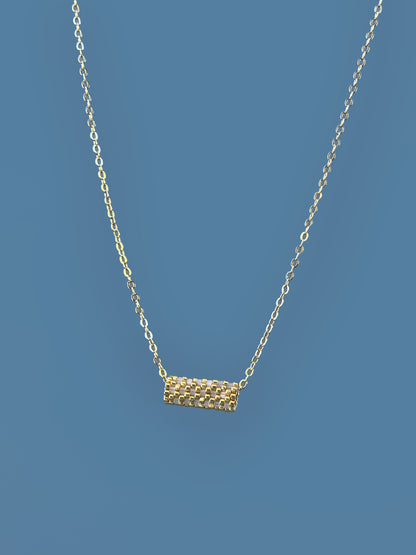 "Dahlia" Gold and Cream Satin Tube Pendant Checkers Necklace