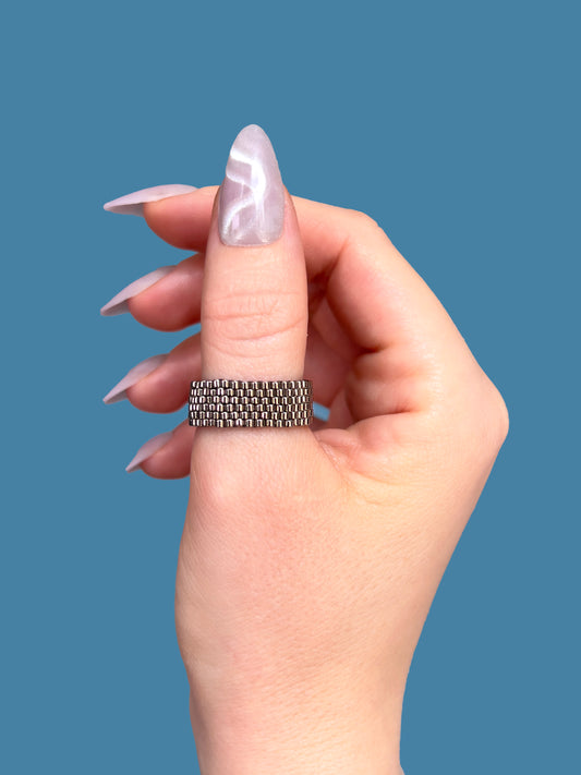 "Stella" Dark Silver Seed Bead Ring