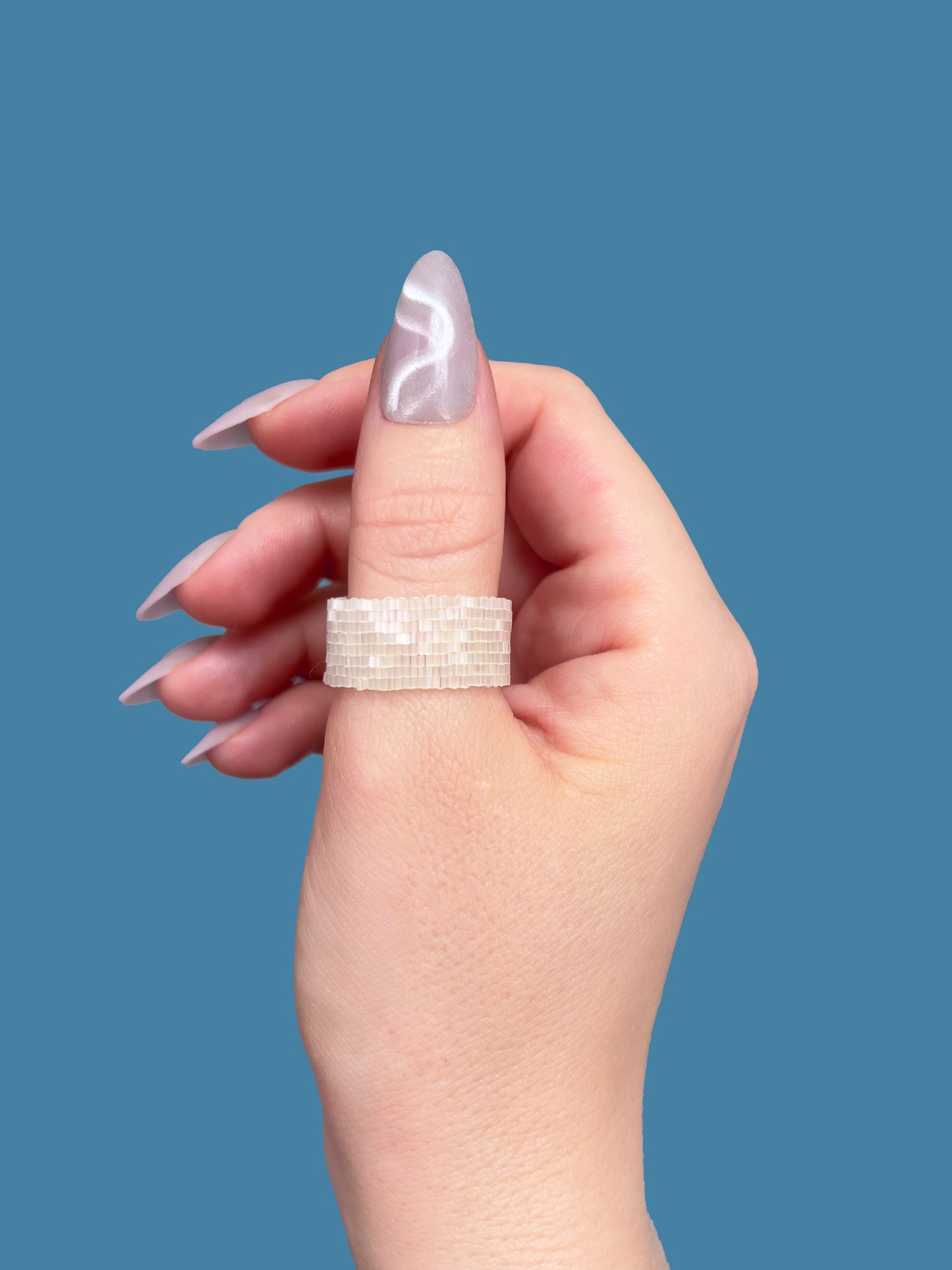 "Ivory" Cream Satin Sparkling Seed Bead Ring