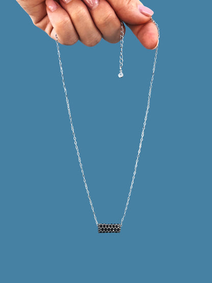 "Harper" Dark Silver and Black Tube Pendant Checkers Necklace