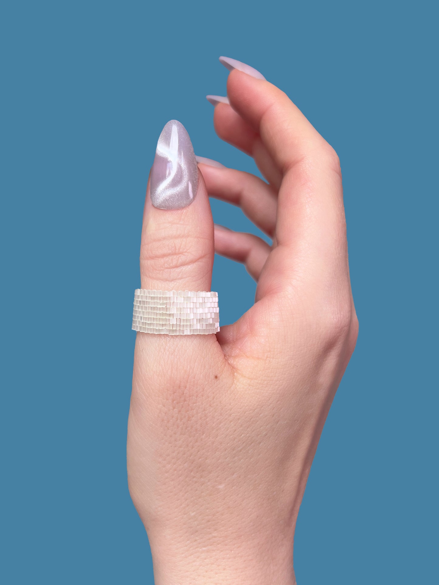 "Ivory" Cream Satin Sparkling Seed Bead Ring