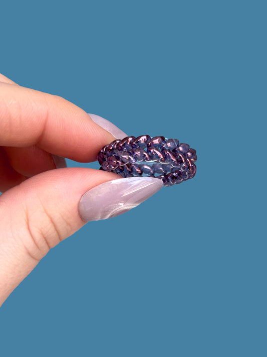 "Violette" Purple Braid Beaded Ring