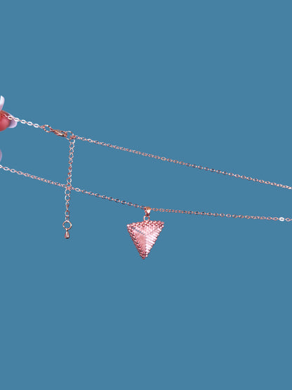 "Astra Pink" Rose Gold and Satin Pink Triangle Pendant Necklace