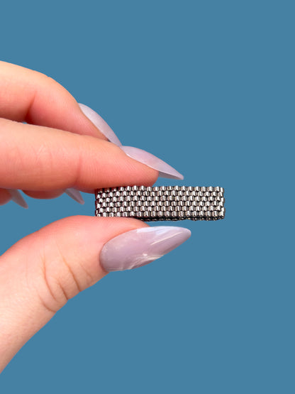 "Stella" Dark Silver Seed Bead Ring