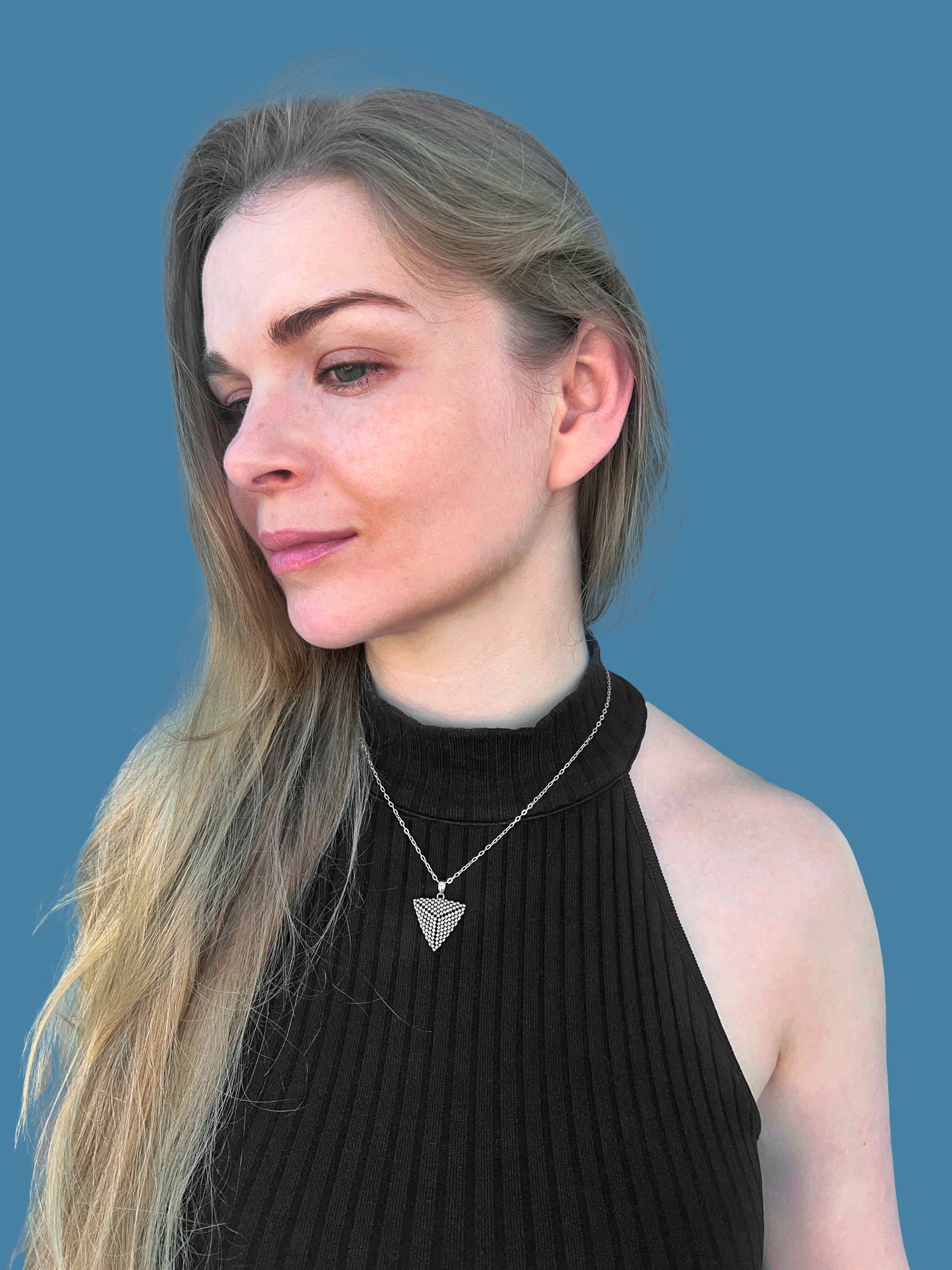 "Astra Silver" Dark Silver Triangle Pendant Necklace