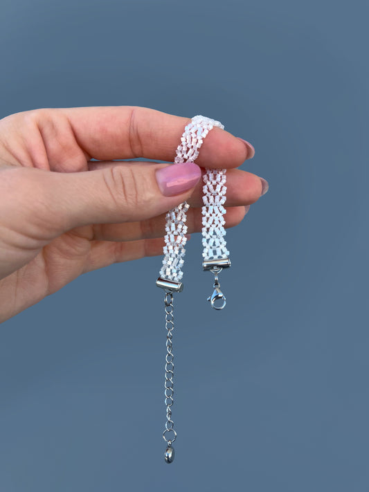 "Crystal" Snowflake White Satin Lace Bracelet