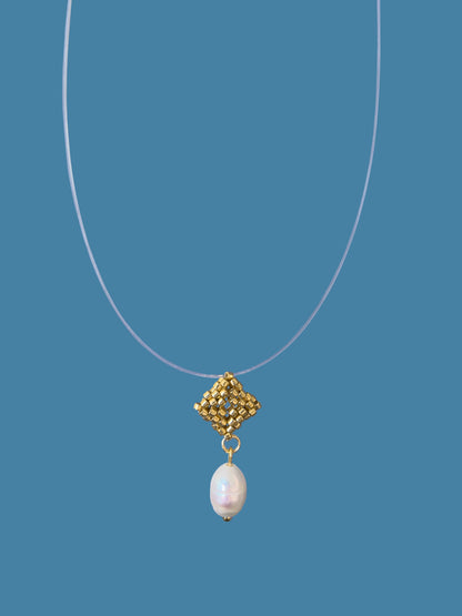 "Elise Gold" Necklace on a String: Gold Pendant with a Pearl