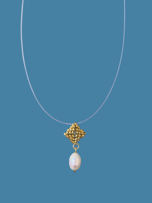 "Elise Gold" Necklace on a String: Gold Pendant with a Pearl