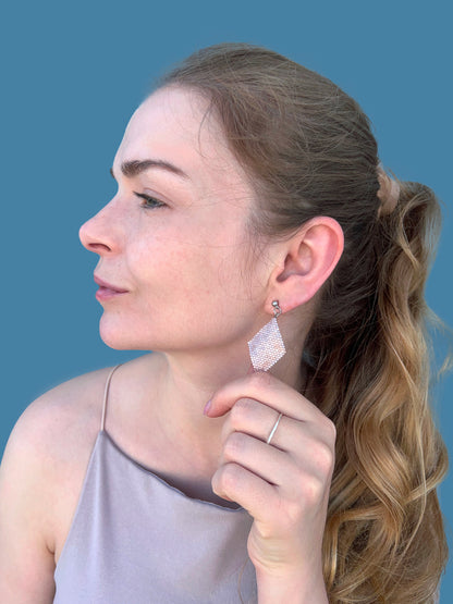 "Aria Blush" Rhombus Pink Satin Stud Earrings