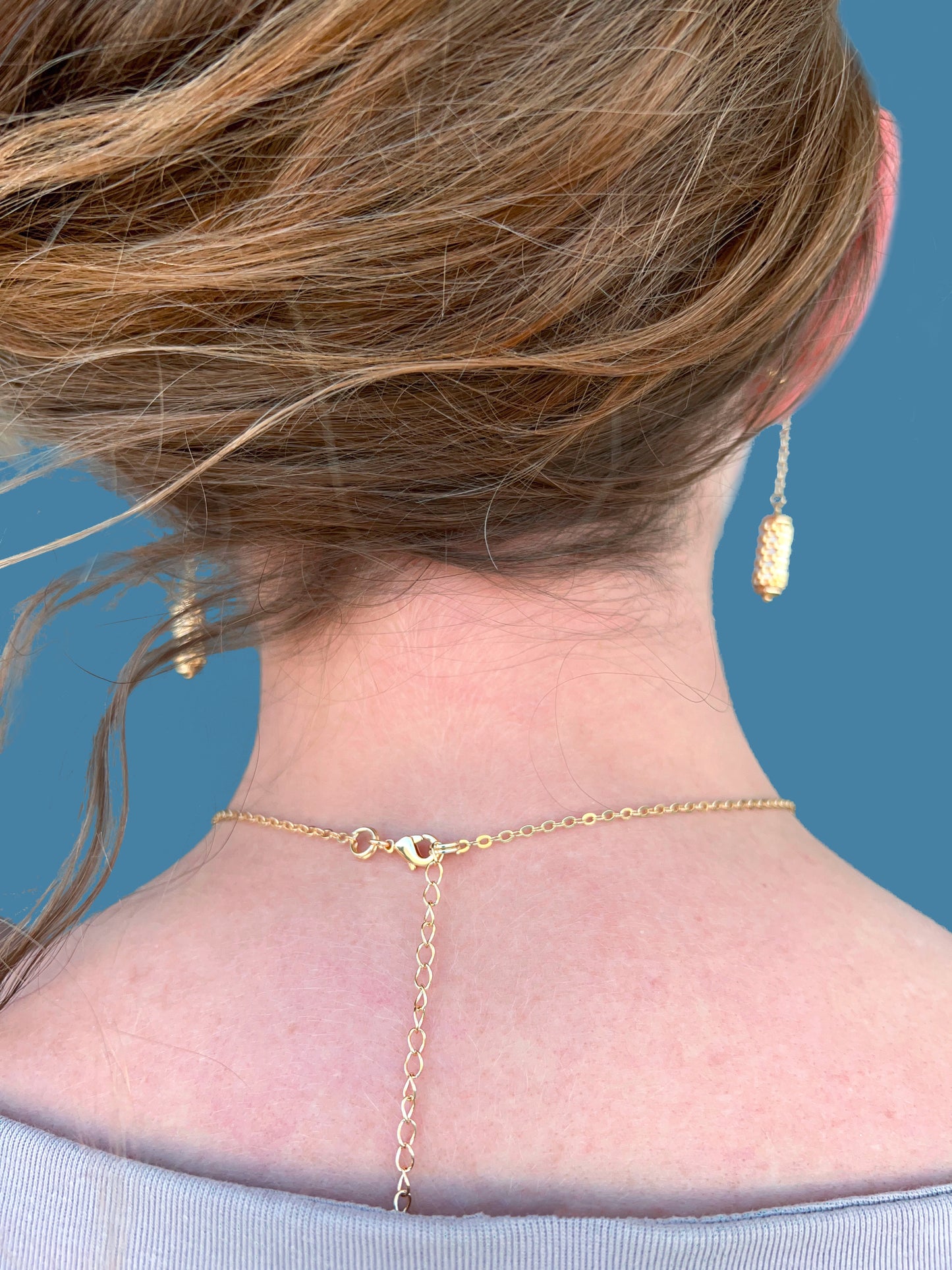 "Dahlia" Gold and Cream Satin Tube Pendant Checkers Necklace