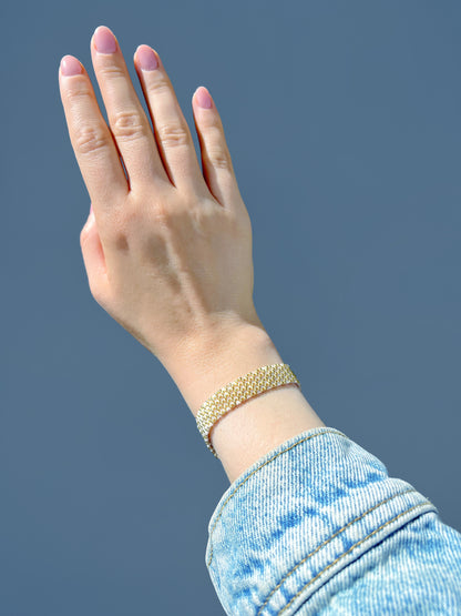 "Dahlia" Gold and Satin Cream Wide Bracelet